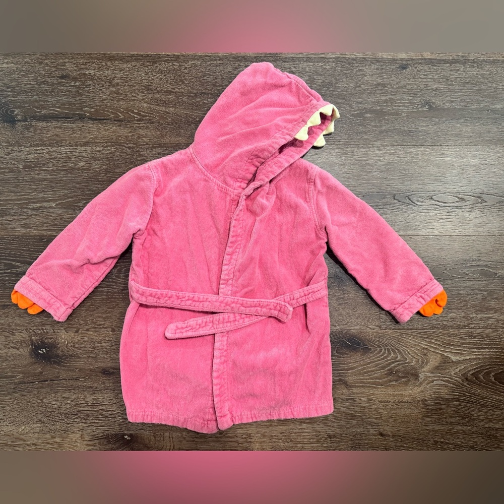 Kids Pink Hooded Plush Robe with Belt